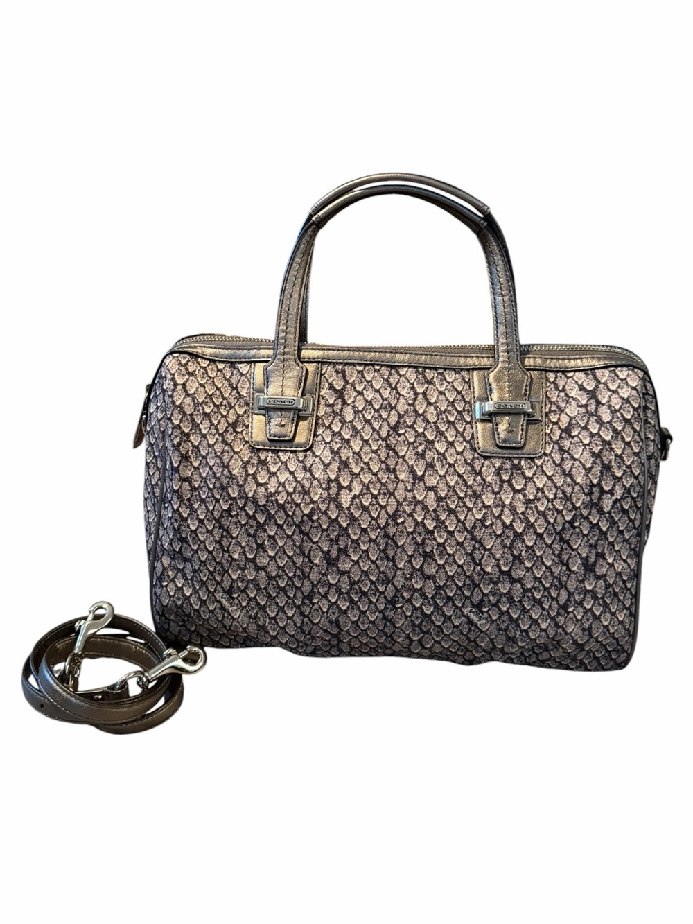 Metallic Pewter Textured Satchel Women’s Bag
